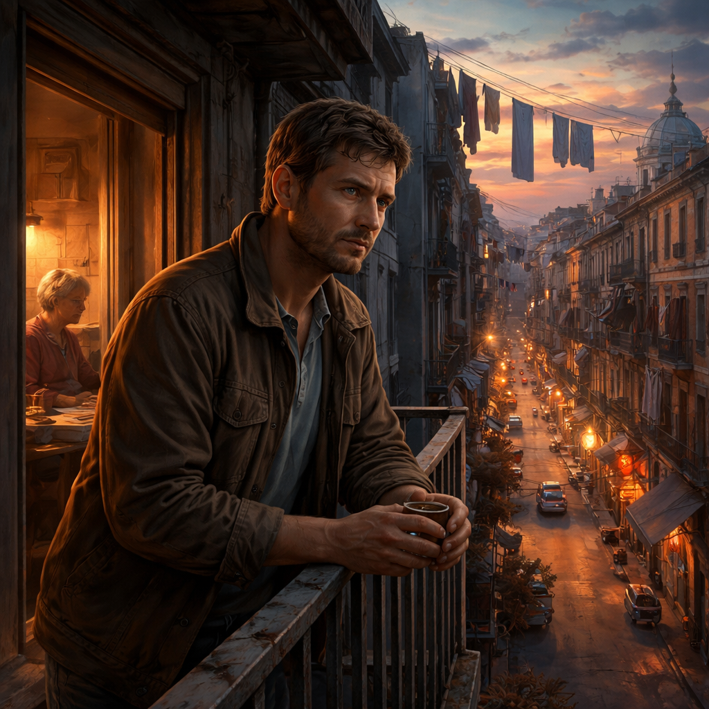 Illustration d'une Nouvelle littéraire située à Madrid dans les années 1990 sur la pauvreté, la dignité et la guérison intérieure par la fidélité à soi et la force du lien humain.