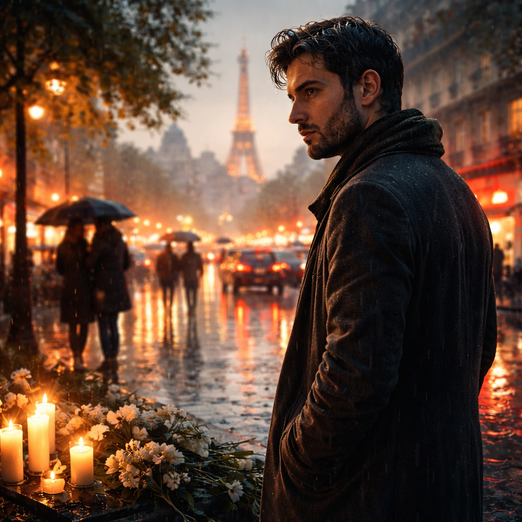 Illustration d'une Nouvelle littéraire à Paris en 2025 sur la blessure de voir quelqu’un mourir, où Amana et Sulhie guident la guérison intérieure et la réconciliation humaine.