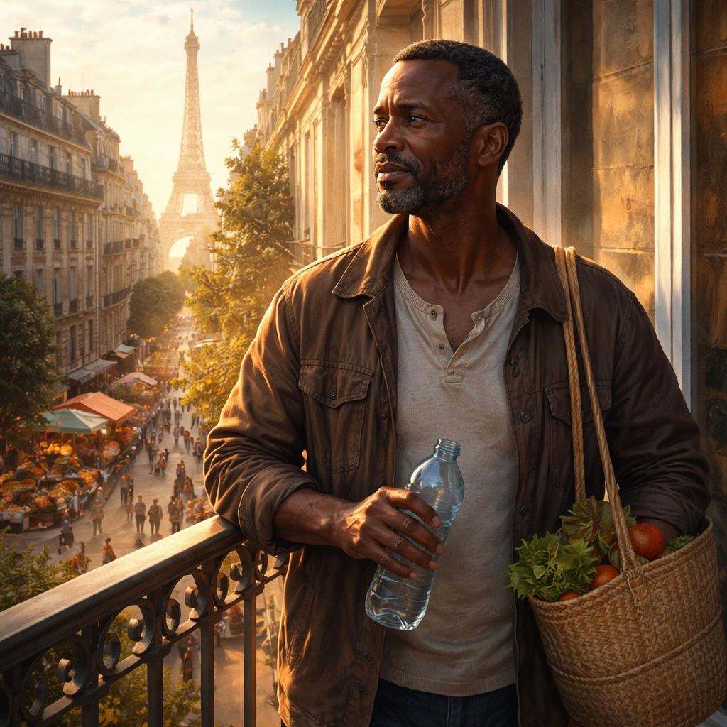 Illustration d'une Nouvelle littéraire à Paris dans les années 1990, où un survivant de la famine transforme sa peur du manque en force intérieure grâce à l’Amana et la Sulhie.