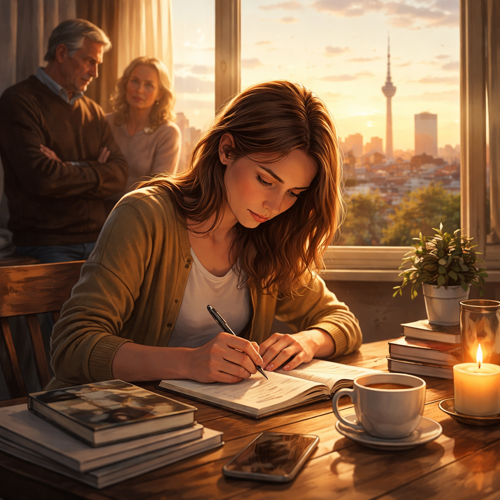 Illustration d'une Nouvelle littéraire située à Berlin sur la blessure émotionnelle des parents très stricts, guérison intime par limites, maturité émotionnelle et reconquête de soi.