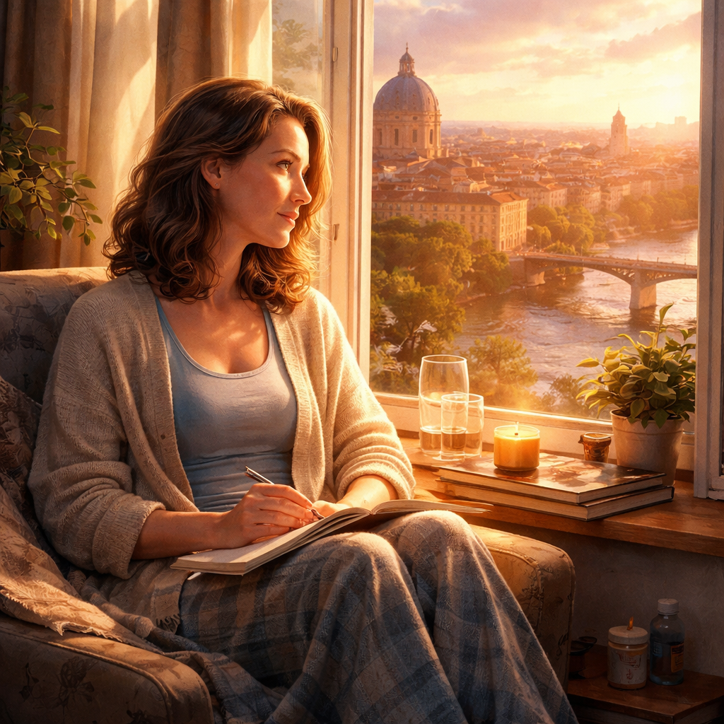 Illustration d'une Nouvelle littéraire située à Toulouse dans les années 2000, explorant la douleur chronique et la guérison intérieure par l’Amana et la Sulhie, entre limites, dignité et résilience.