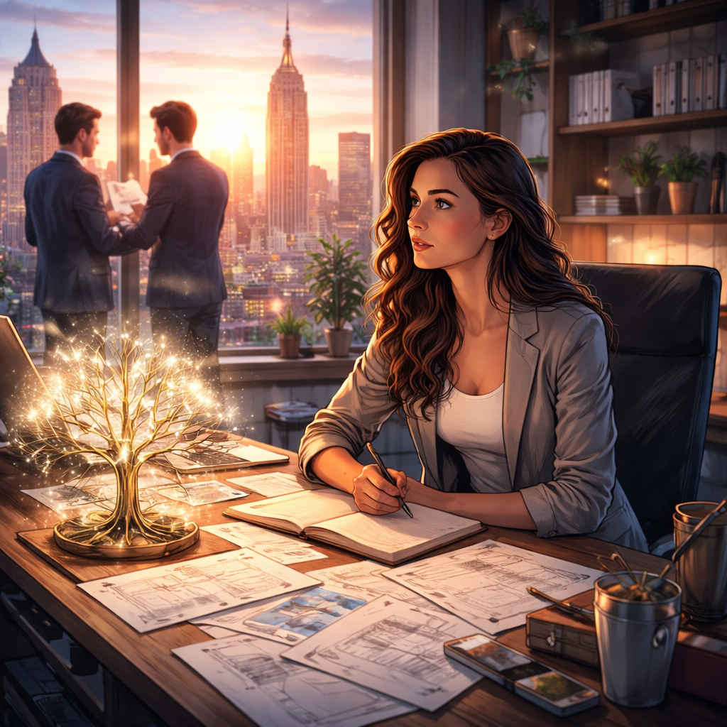 Illustration d'une Nouvelle littéraire située à New York dans les années 2000 sur la blessure de se faire voler ses idées, la création, les limites et la guérison intérieure par l’Amana et la Sulhie.