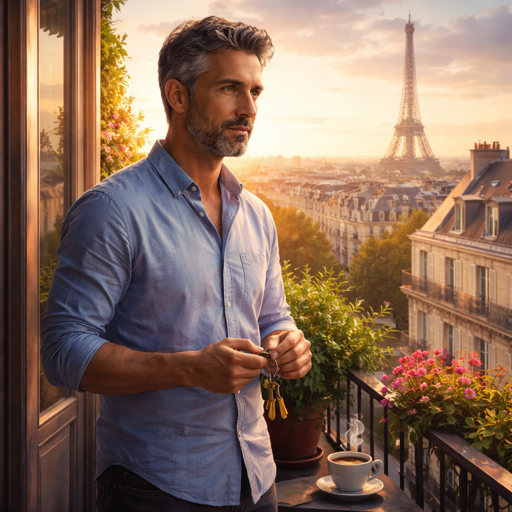 Illustration d'une Nouvelle littéraire à Paris, où un homme affronte la peur de perdre son autonomie et apprend, par l’Amana et la Sulhie, à choisir ses liens sans renoncer à lui-même.