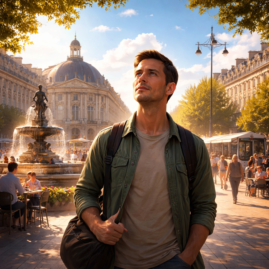 Illustration d'une Nouvelle percutante à Bordeaux en 2030, où un homme agoraphobe affronte la peur après une perte. Grâce à l’Amana et la Sulhie, il reconquiert la ville et lui-même