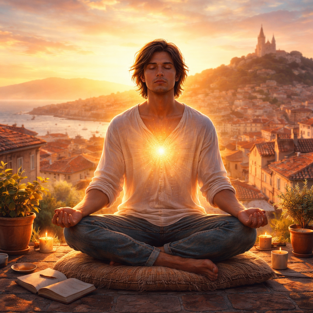 Illustration d'une Nouvelle spirituelle à Marseille dans les années 1990 : un homme quête l’éveil intérieur et retrouve sa dignité grâce à l’Amana et la Sulhie